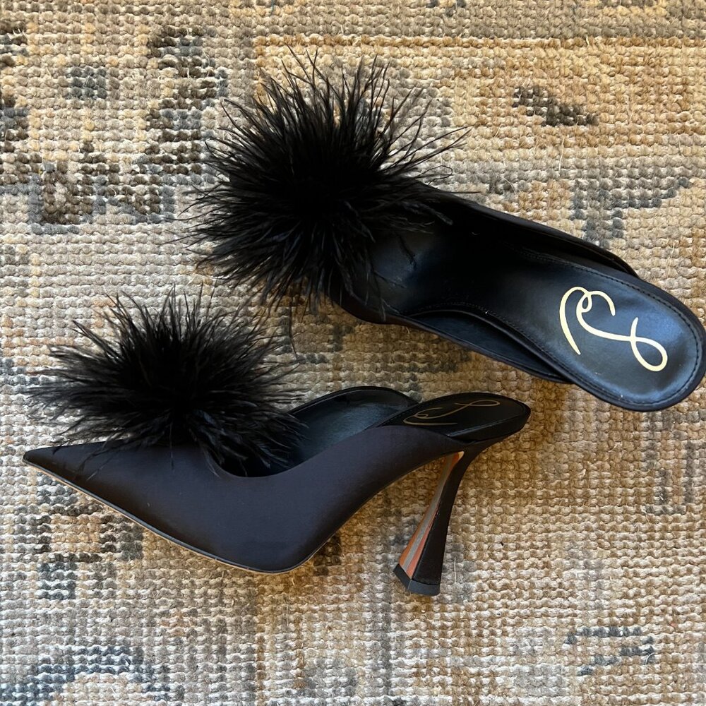 Sam Edelman Black Feather Mule Heels - Picture 3 of 4
